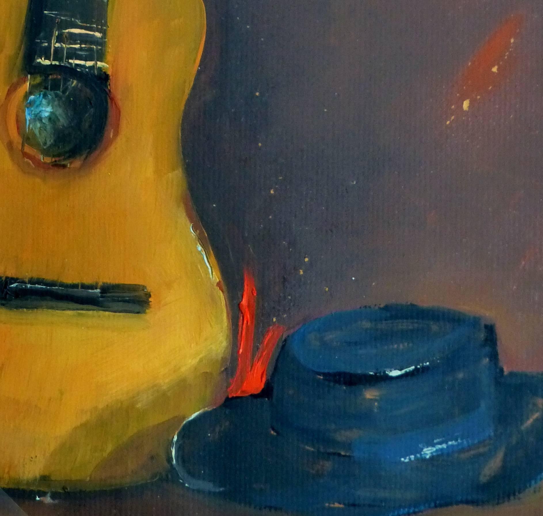 Chapeau et Guitare - Black Still-Life Painting by Raymond Bailly