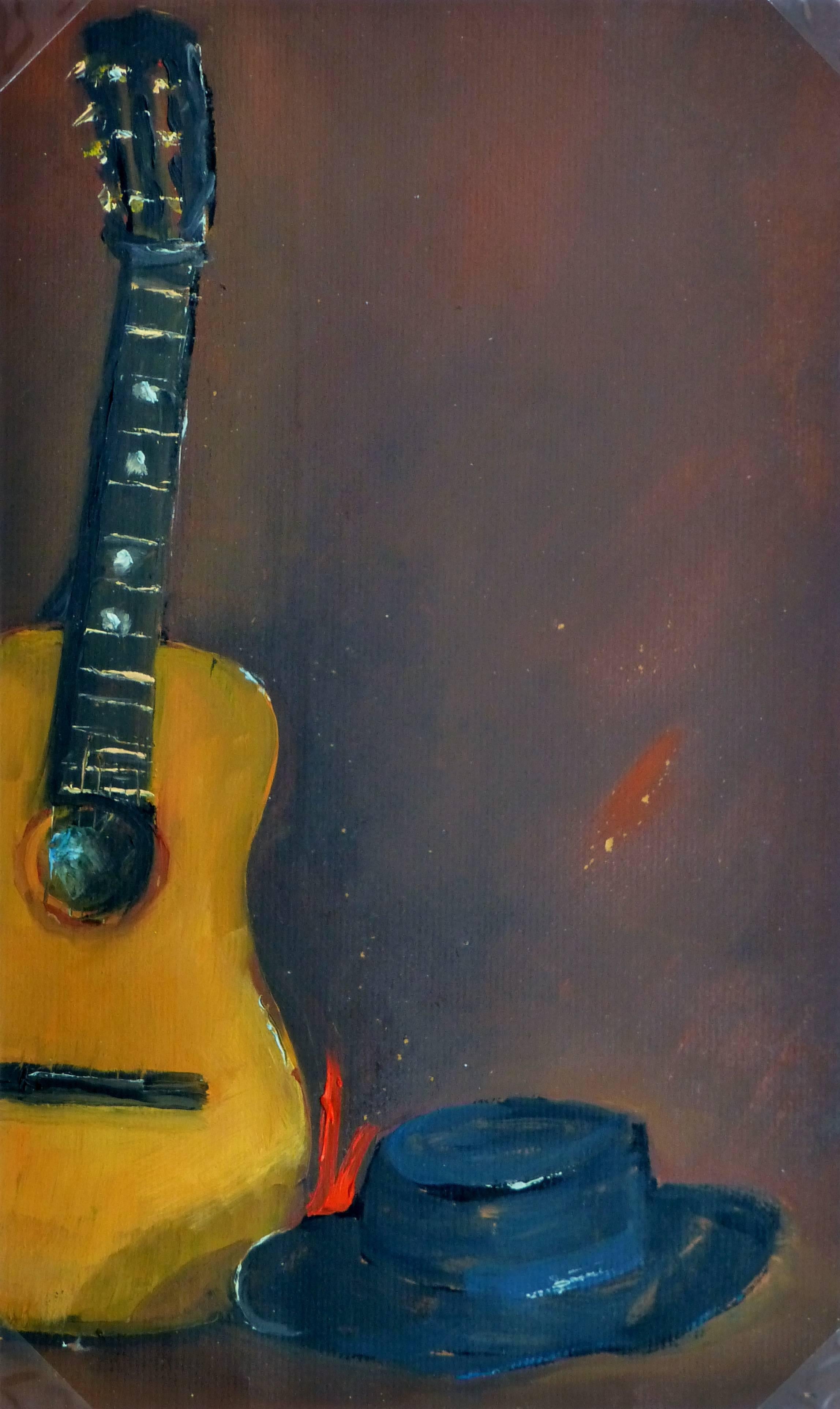 Raymond Bailly Still-Life Painting - Chapeau et Guitare