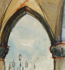 Vintage Watercolor Landscape Painting - View of Venice