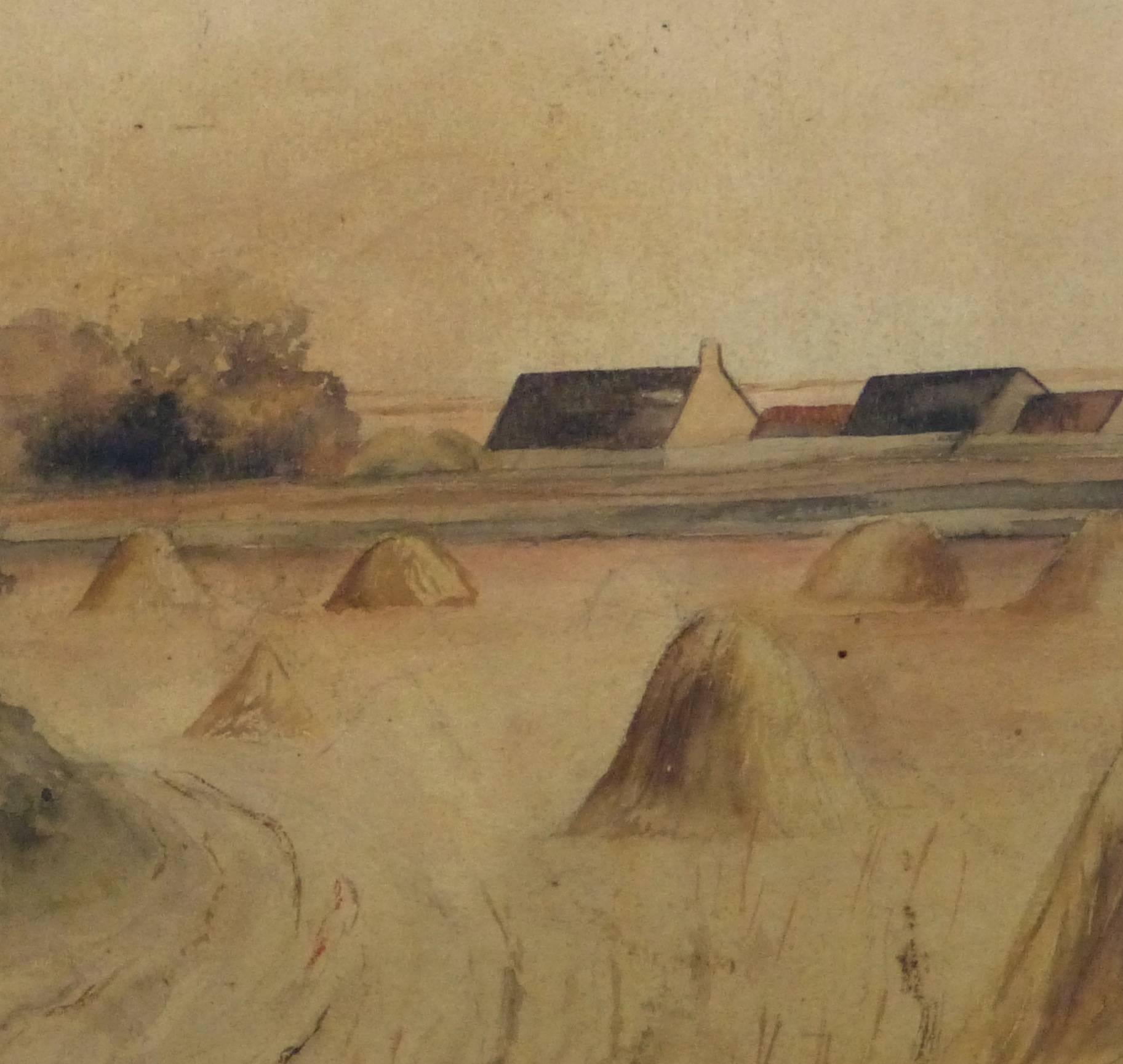 Paysage vintage à l'aquarelle - Paysage de campagne - Marron Landscape Art par Evelyn Coombe