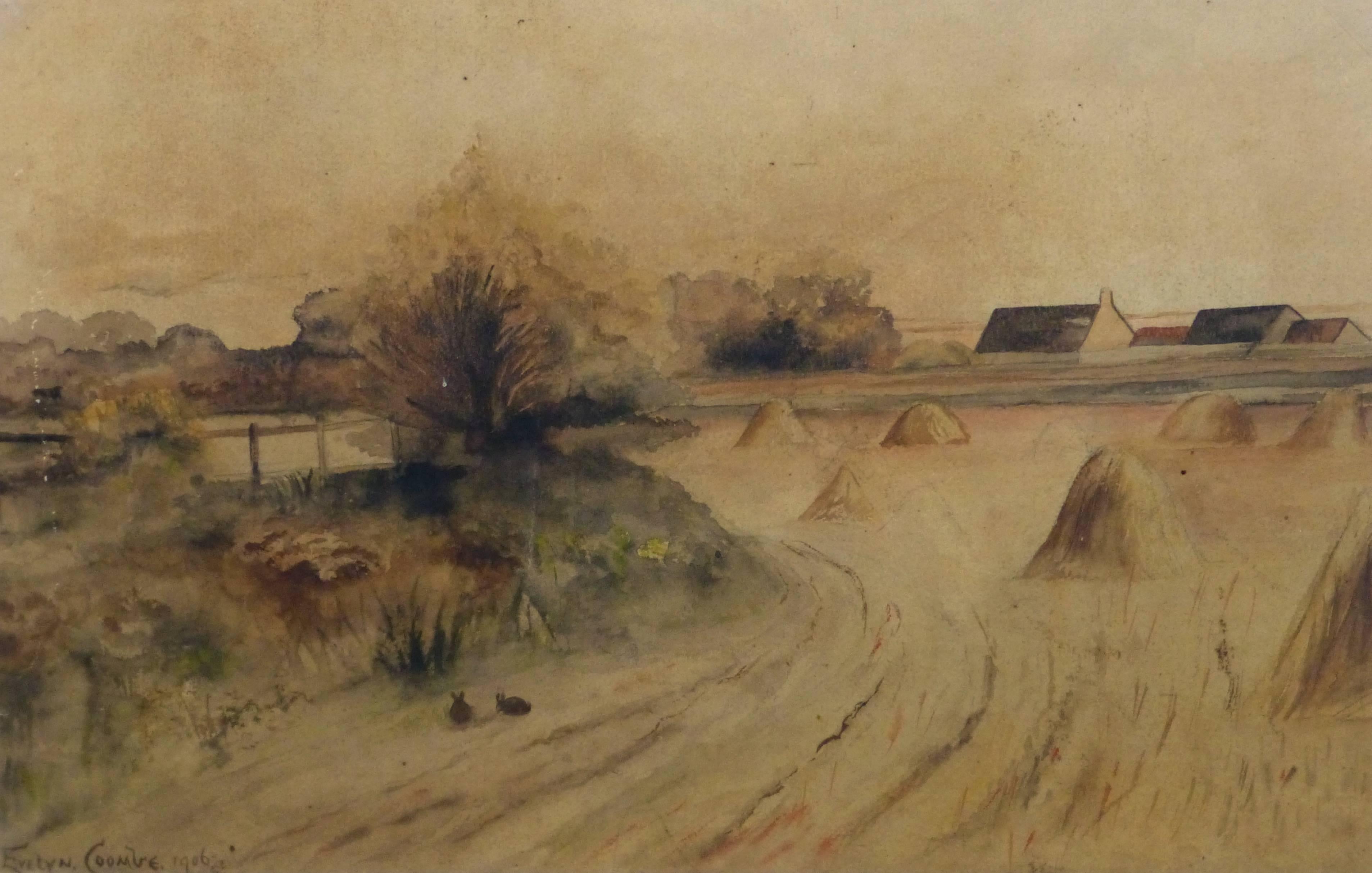 Landscape Art Evelyn Coombe - Paysage vintage à l'aquarelle - Paysage de campagne