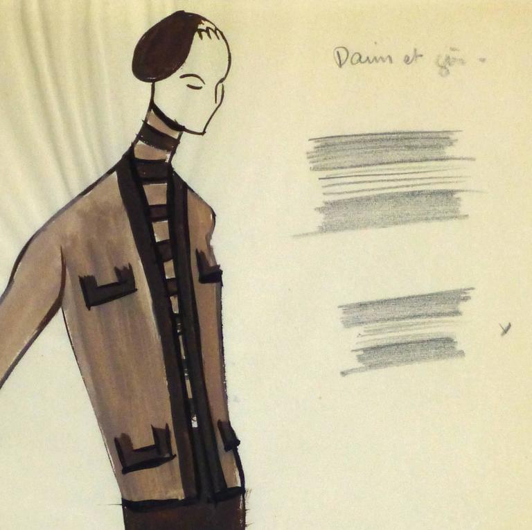 Balmain Fashion Sketch - Skirt Suit - Art by Pierre Balmain
