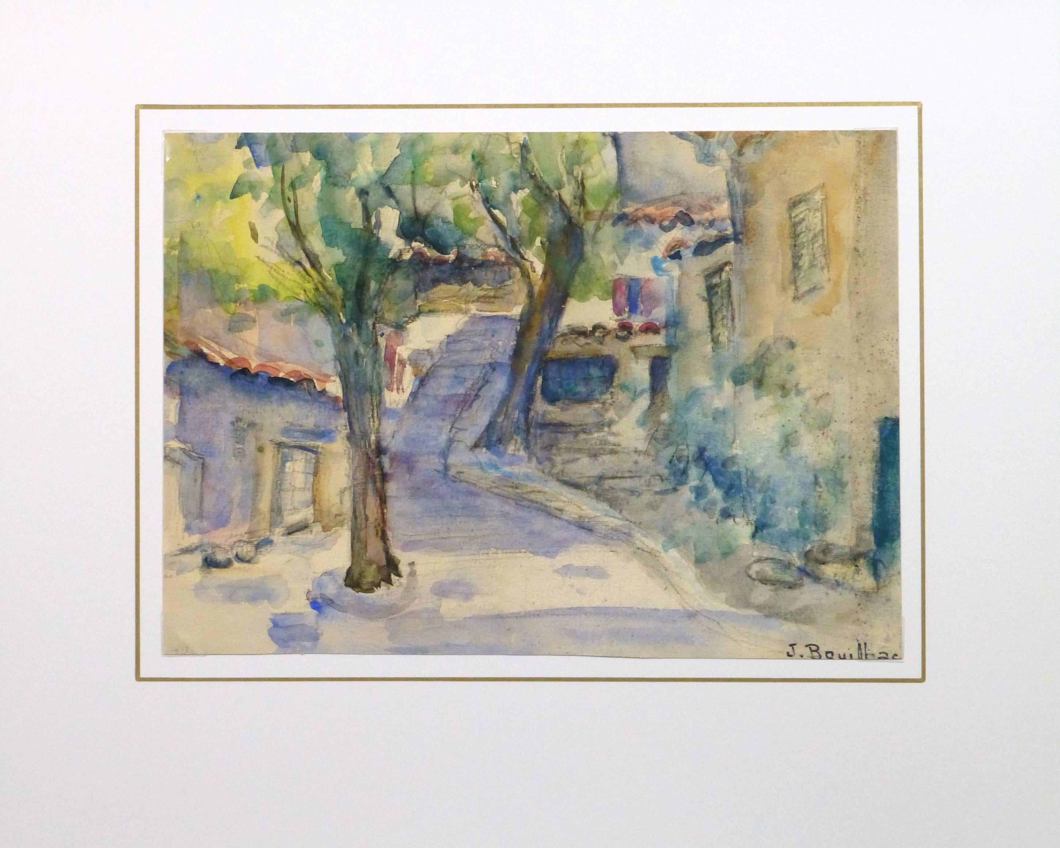 watercolor painting landscape village