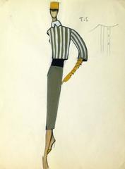 Vintage Balmain Fashion Sketch - Grey Stripes