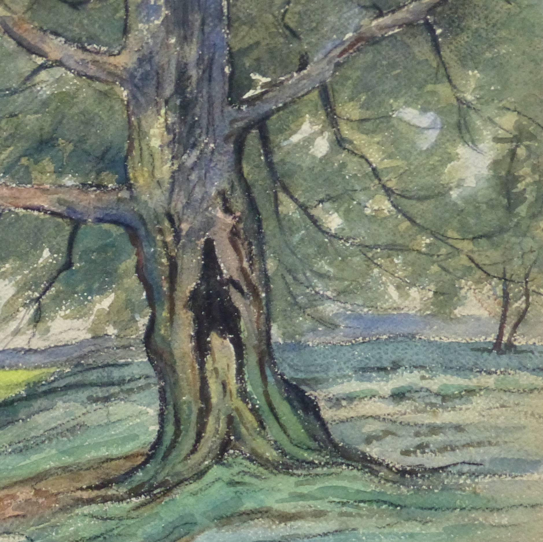 Vintage Watercolor Landscape - Charentonneau - Gray Landscape Art by M. Balastié