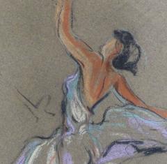 Vintage Charcoal & Pastel Drawing - Ballet Dancer