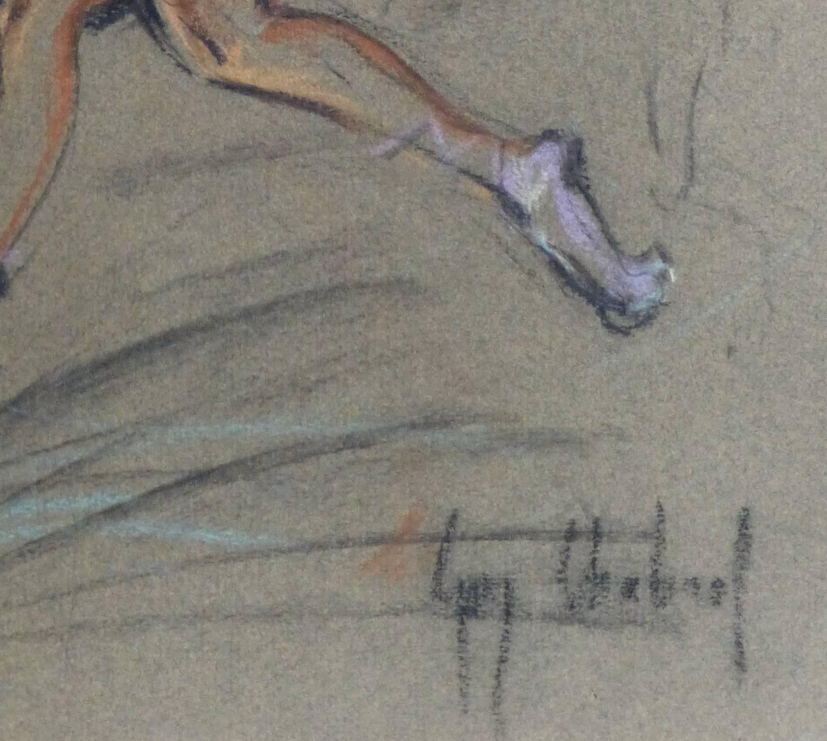 Dibujo vintage a carboncillo y pastel - Bailarina de ballet - Figurative Art Gris de Guy Chabrol