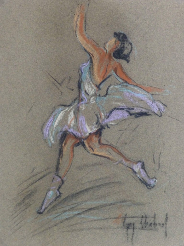 Guy Chabrol Vintage Charcoal and Pastel Drawing Ballet Dancer For