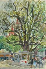 Vintage Watercolor Landscape - Street Kiosk