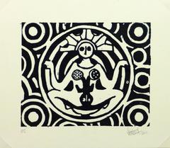 Black and White Linocut - The Deity