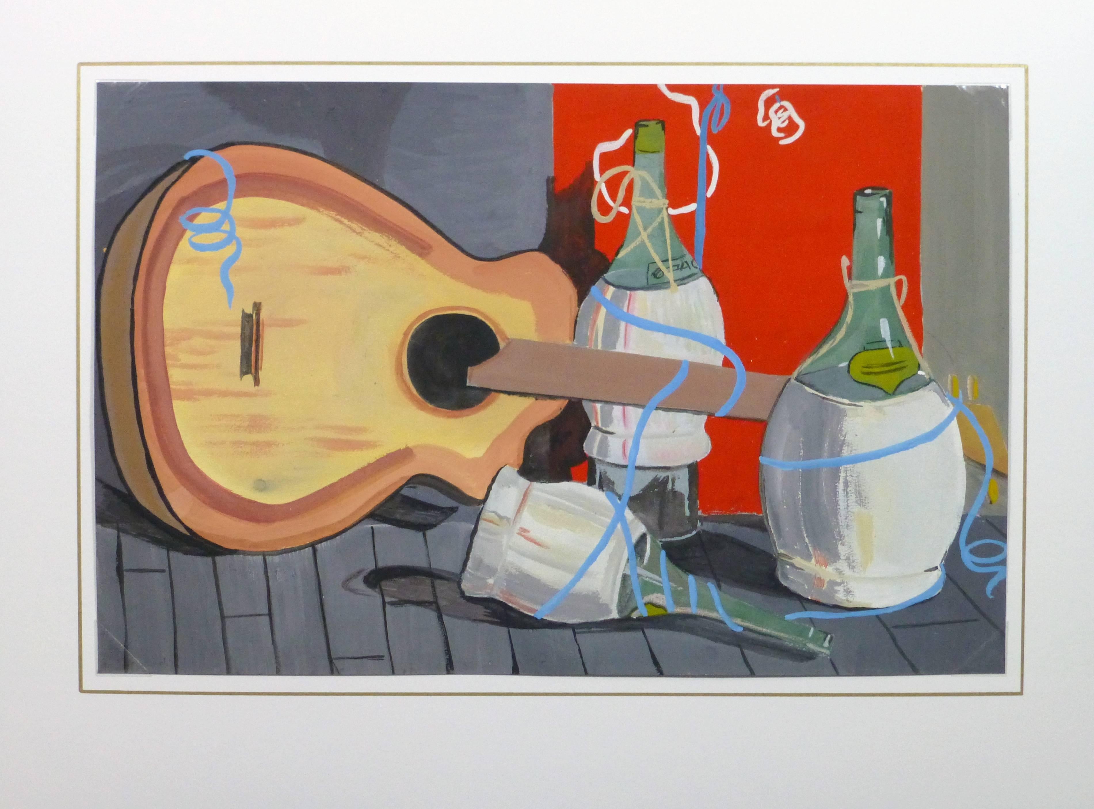 Vintage Wine and Music Still Life Painting 1