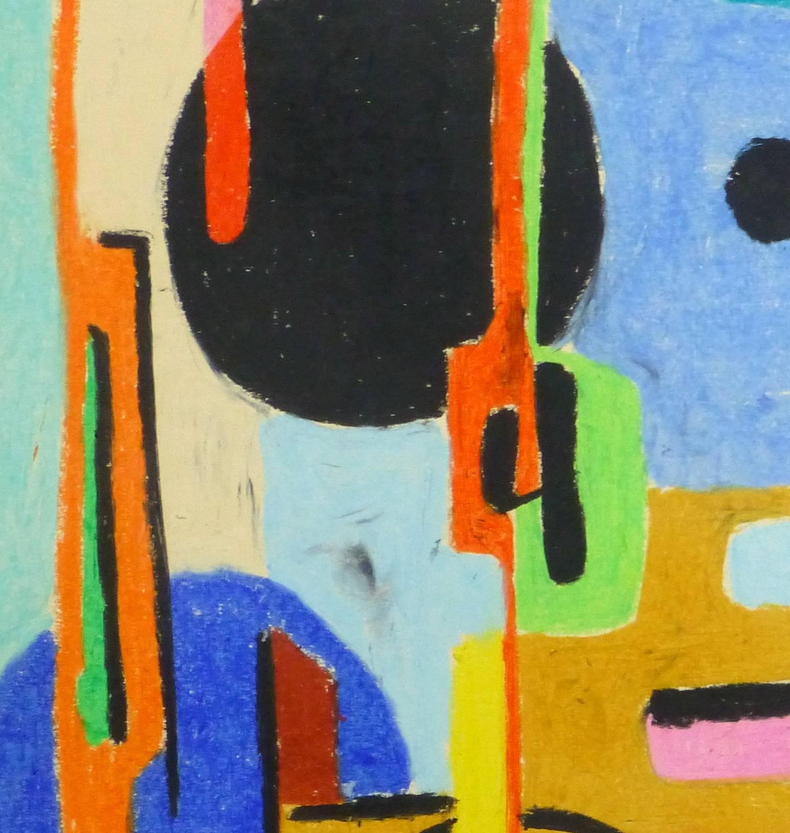 Vintage French Mid-Century Abstrakt (Blau), Abstract Drawing, von D. Wargon
