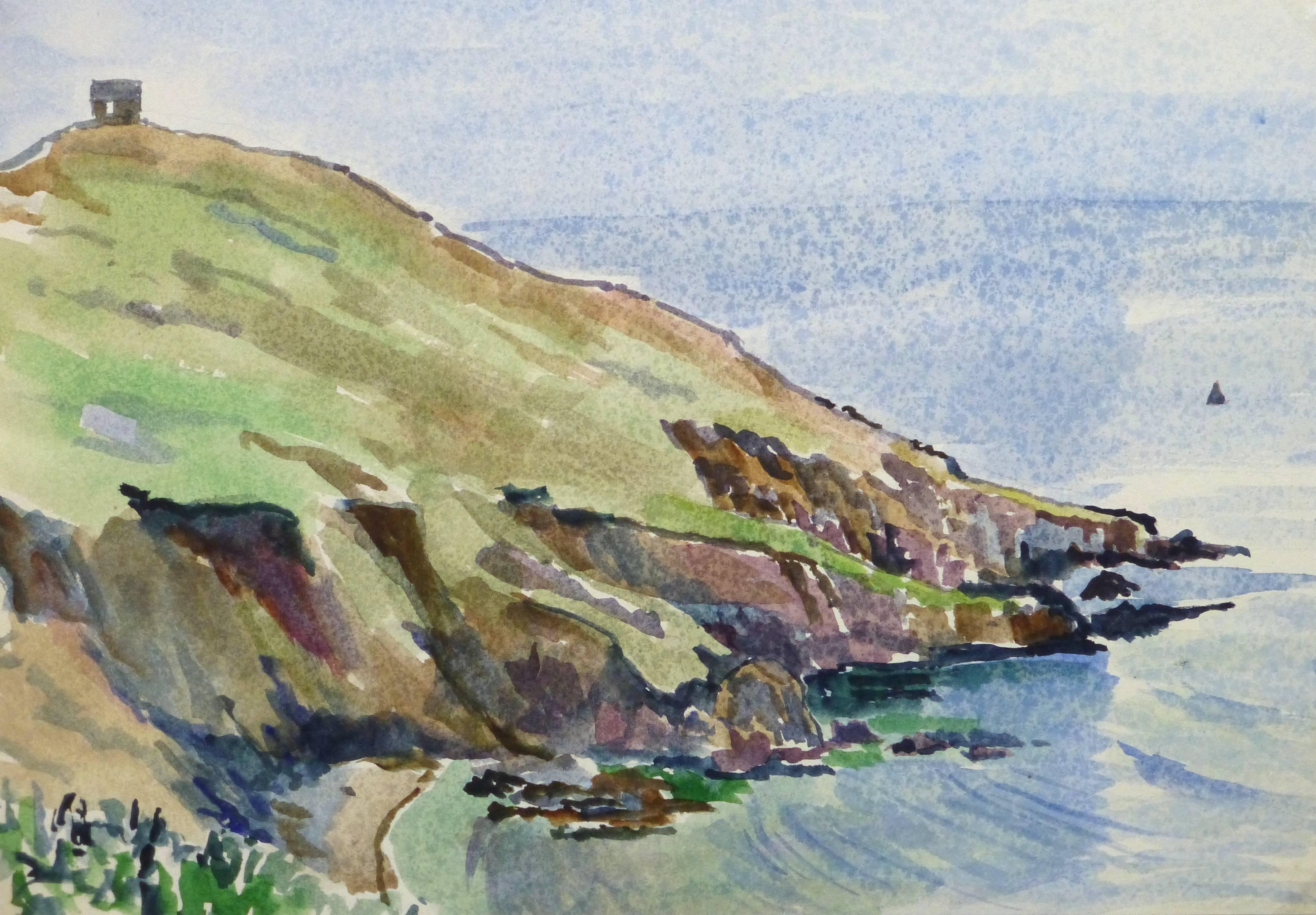 Vintage Watercolor Seascape - English Coast