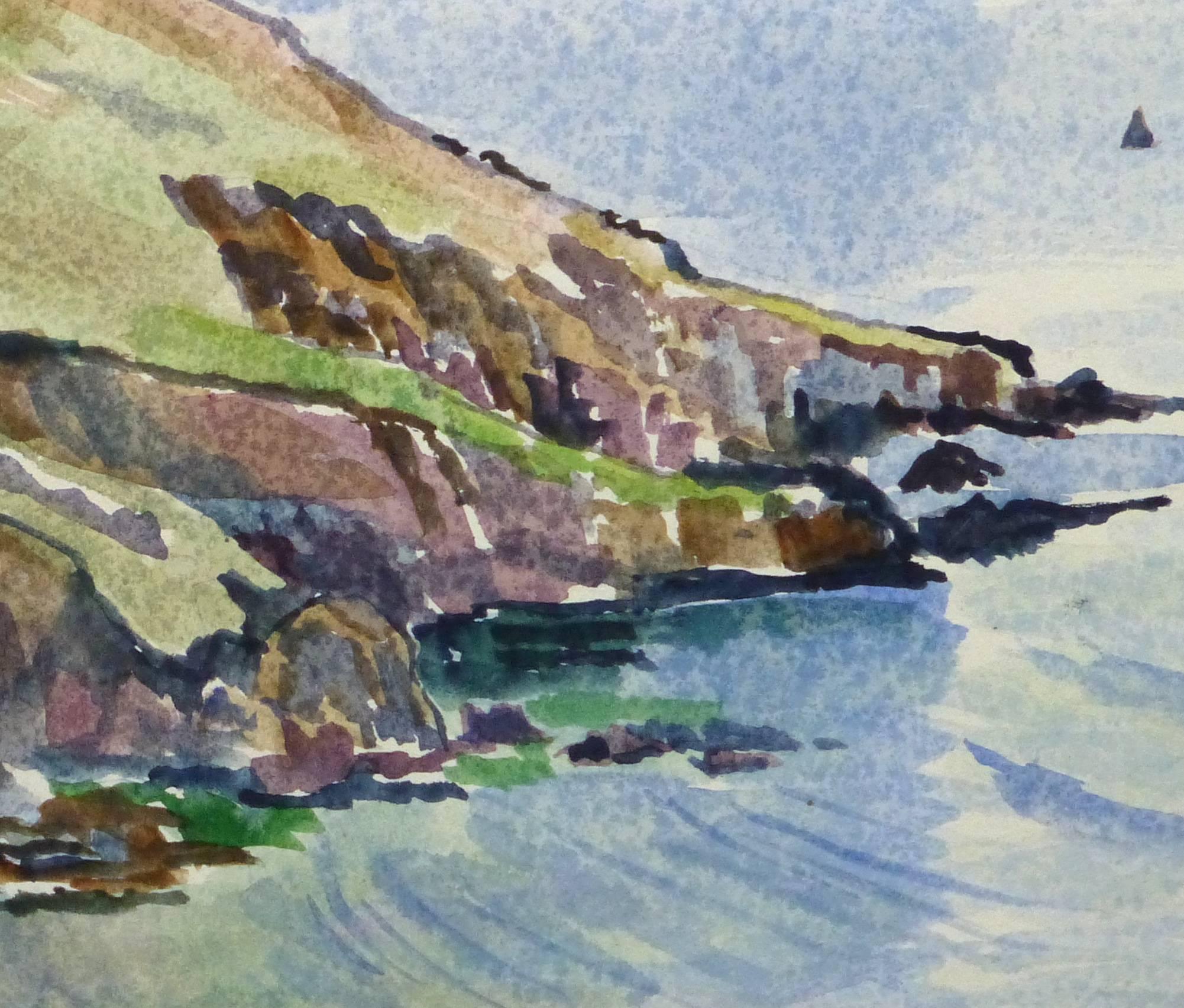 Aquarelle - Paysage marin vintage - côte anglaise - Art de Unknown