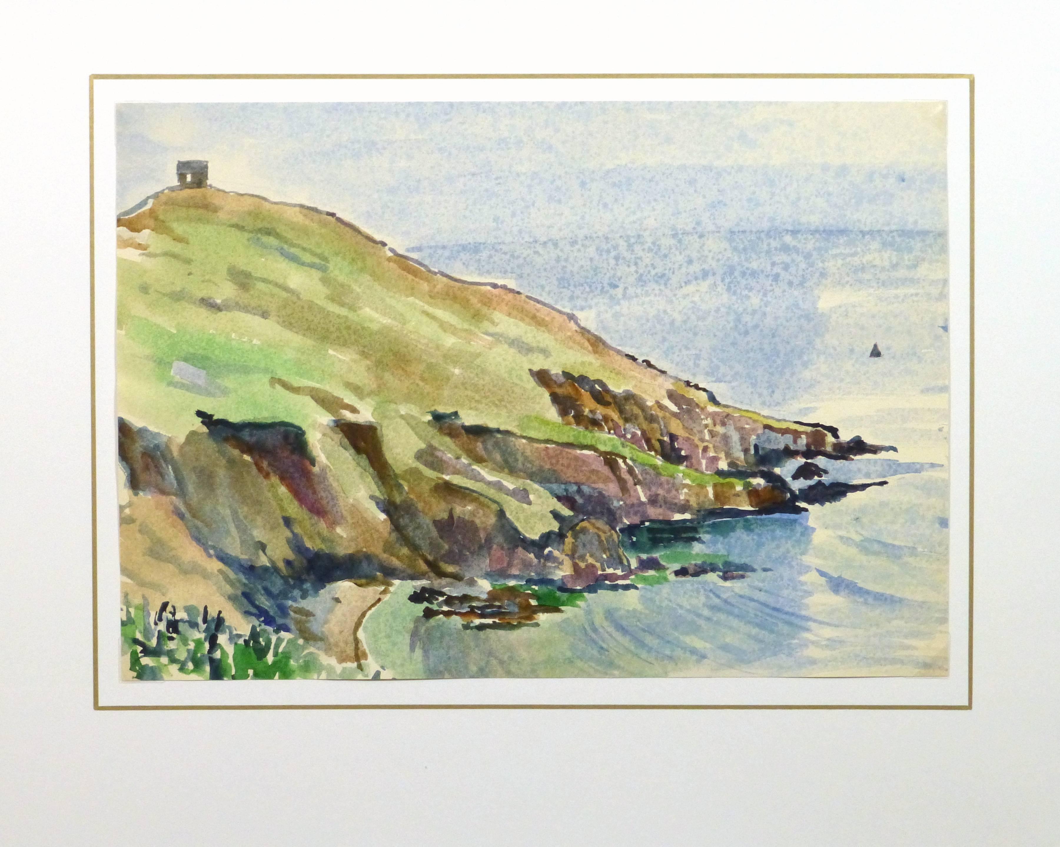 Vintage Watercolor Seascape - English Coast - Gray Landscape Art by Unknown