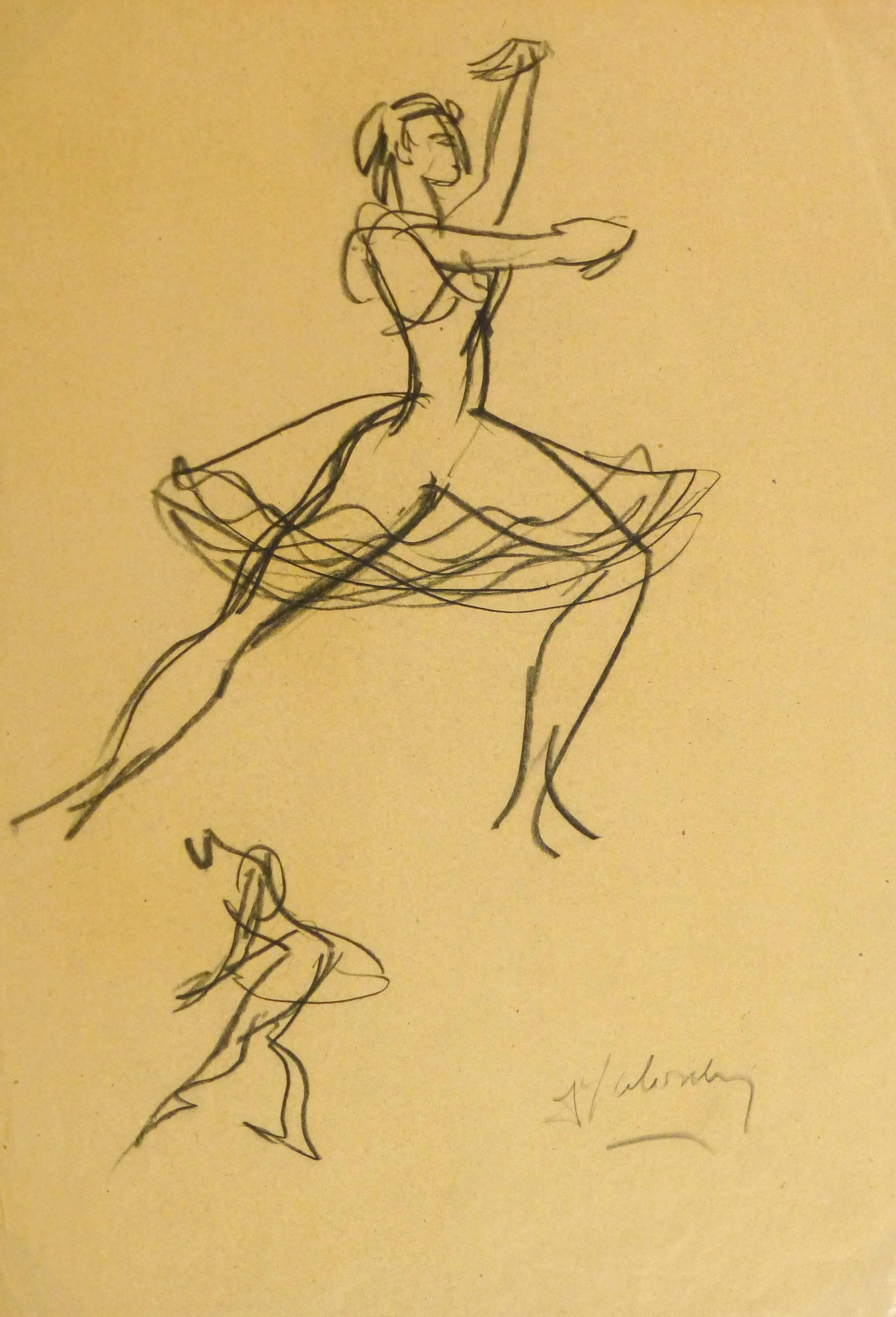 Unknown Figurative Art - Vintage Charcoal Drawing - Ballet