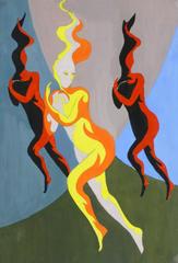 Vintage Abstract Painting - Fire Dancers