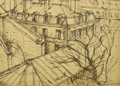 Vintage Pen & Ink Sketch - Paris Rooftops