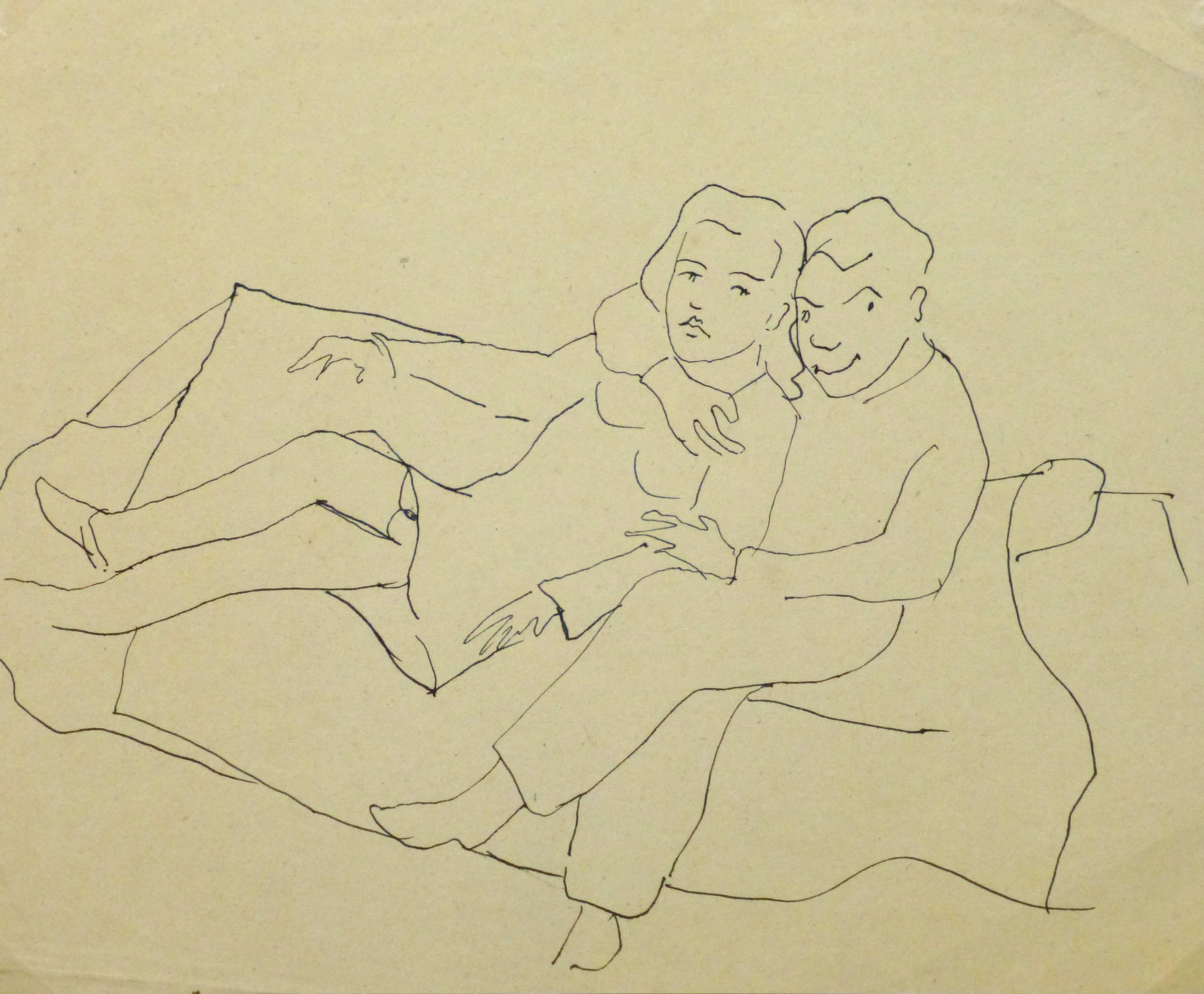 Vintage Pen & Ink Sketch - Close Couple