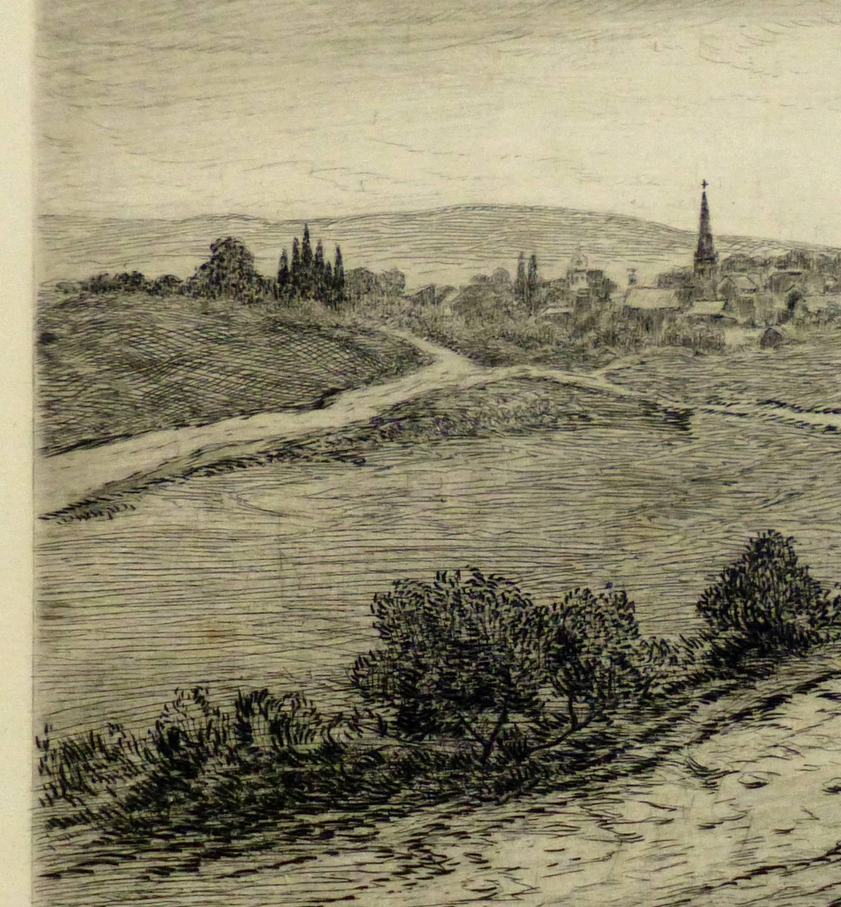 Paisaje antiguo - El rebaño - Landscape Print Marrón de Emile Roux Fabre