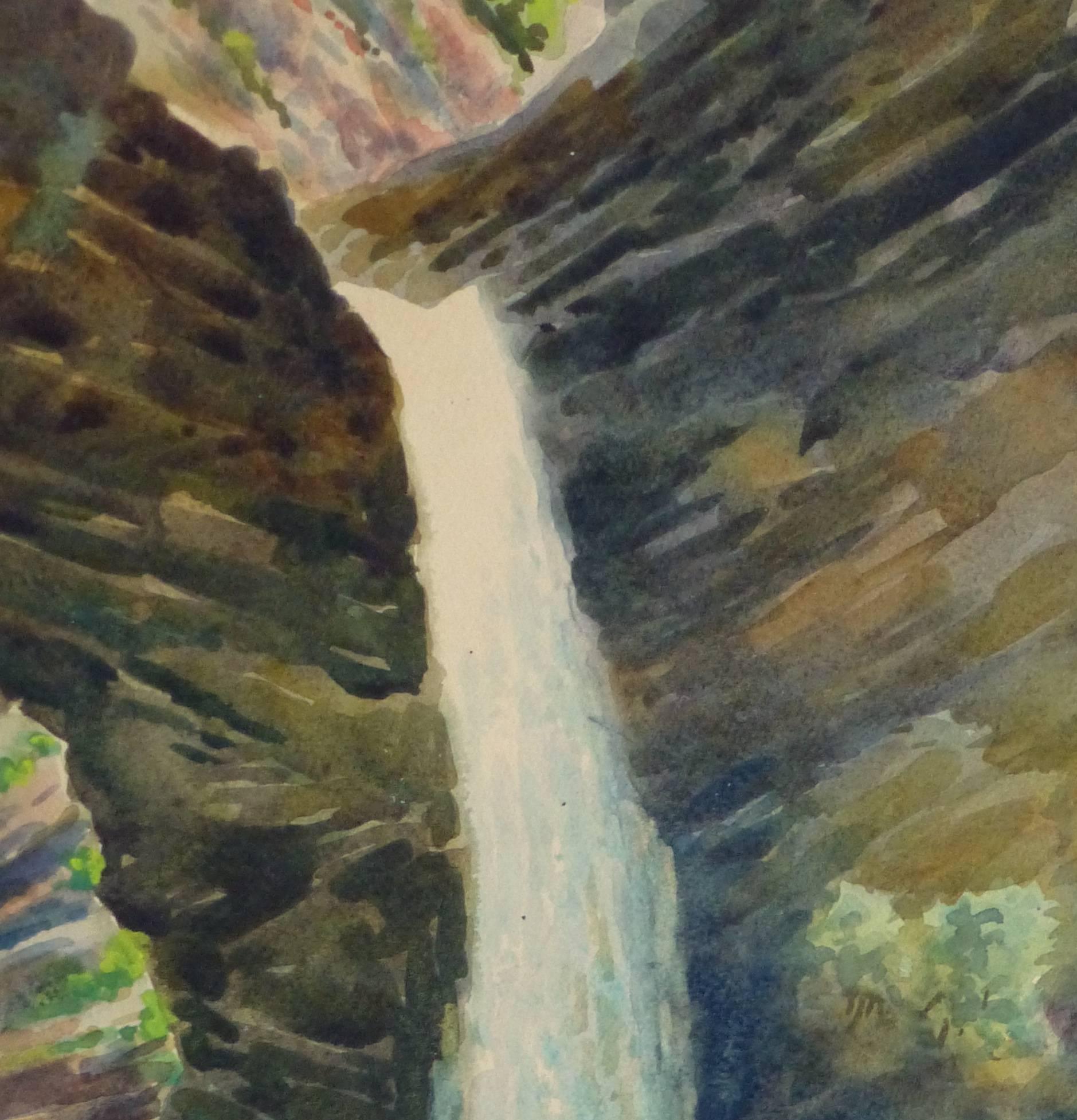 Vintage French Watercolor - Crystal Falls - Art by Unknown