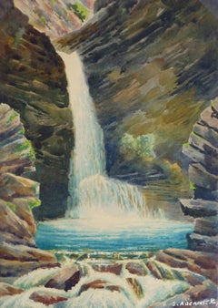 Antique French Watercolor - Crystal Falls