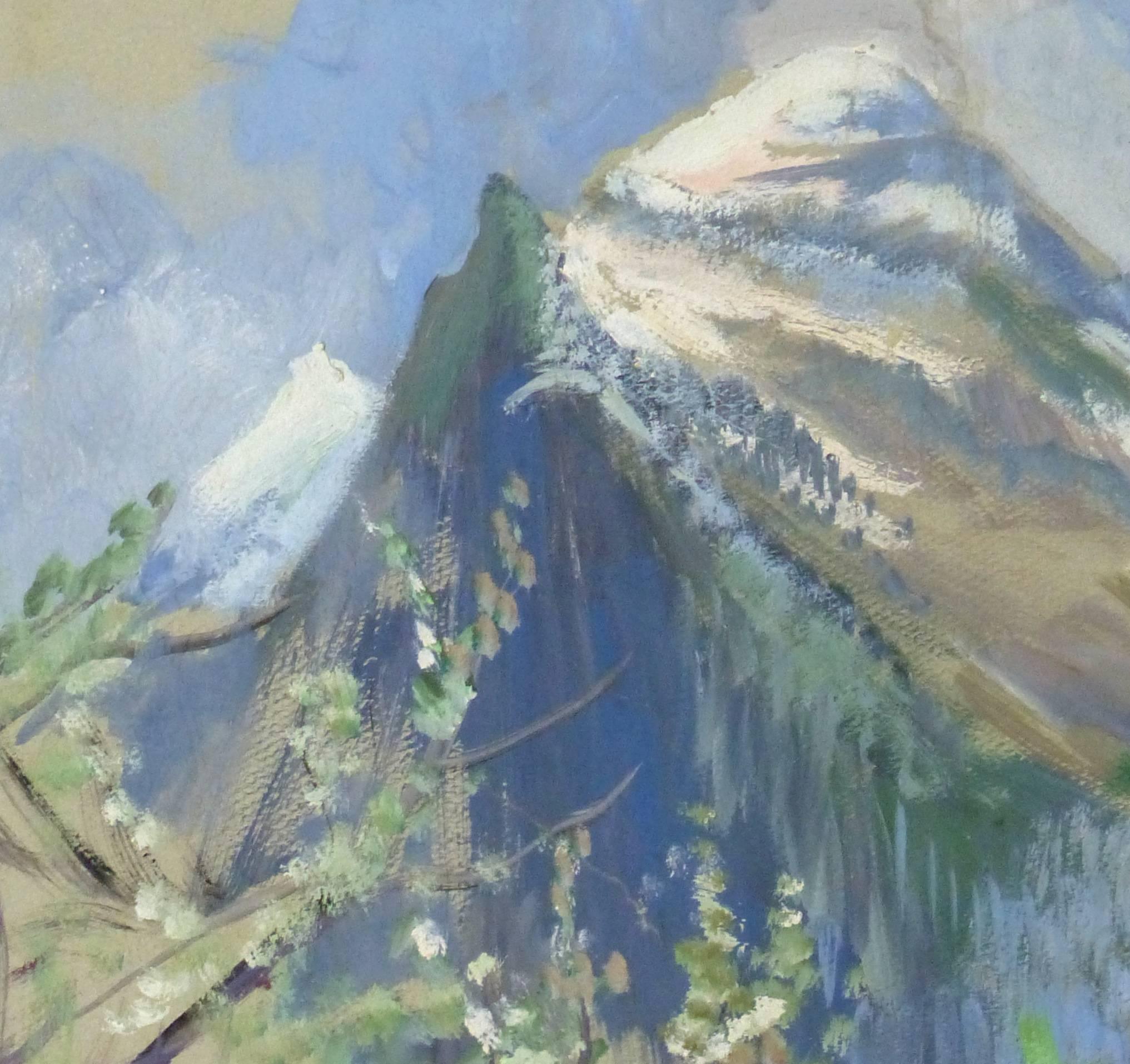 Vintage French Painting - Alps - Gray Landscape Painting by Unknown