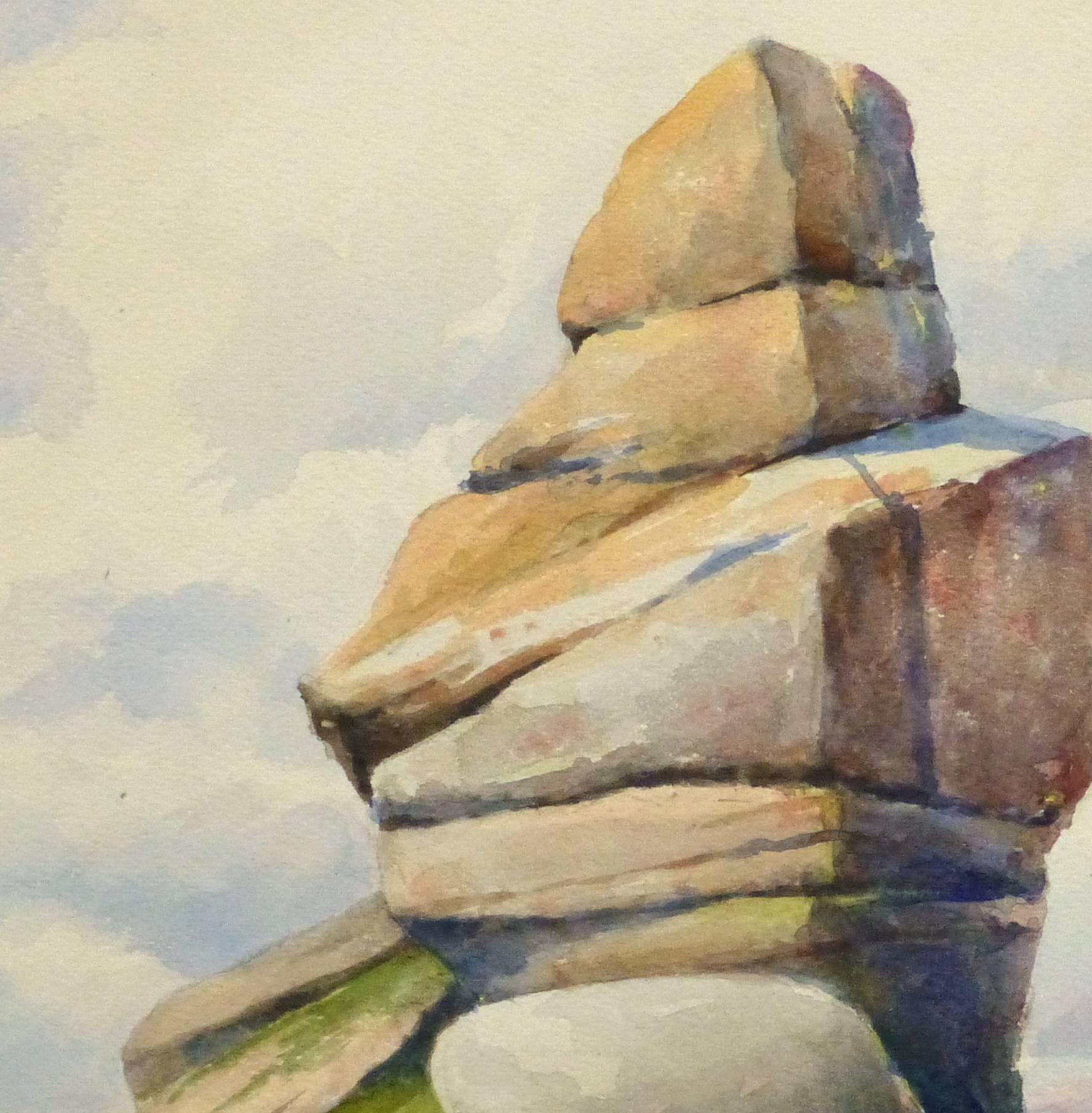 Französische Aquarell-Seelandschaft im französischen Cape Frhel, Bretagne, Frankreich (Beige), Landscape Art, von Unknown