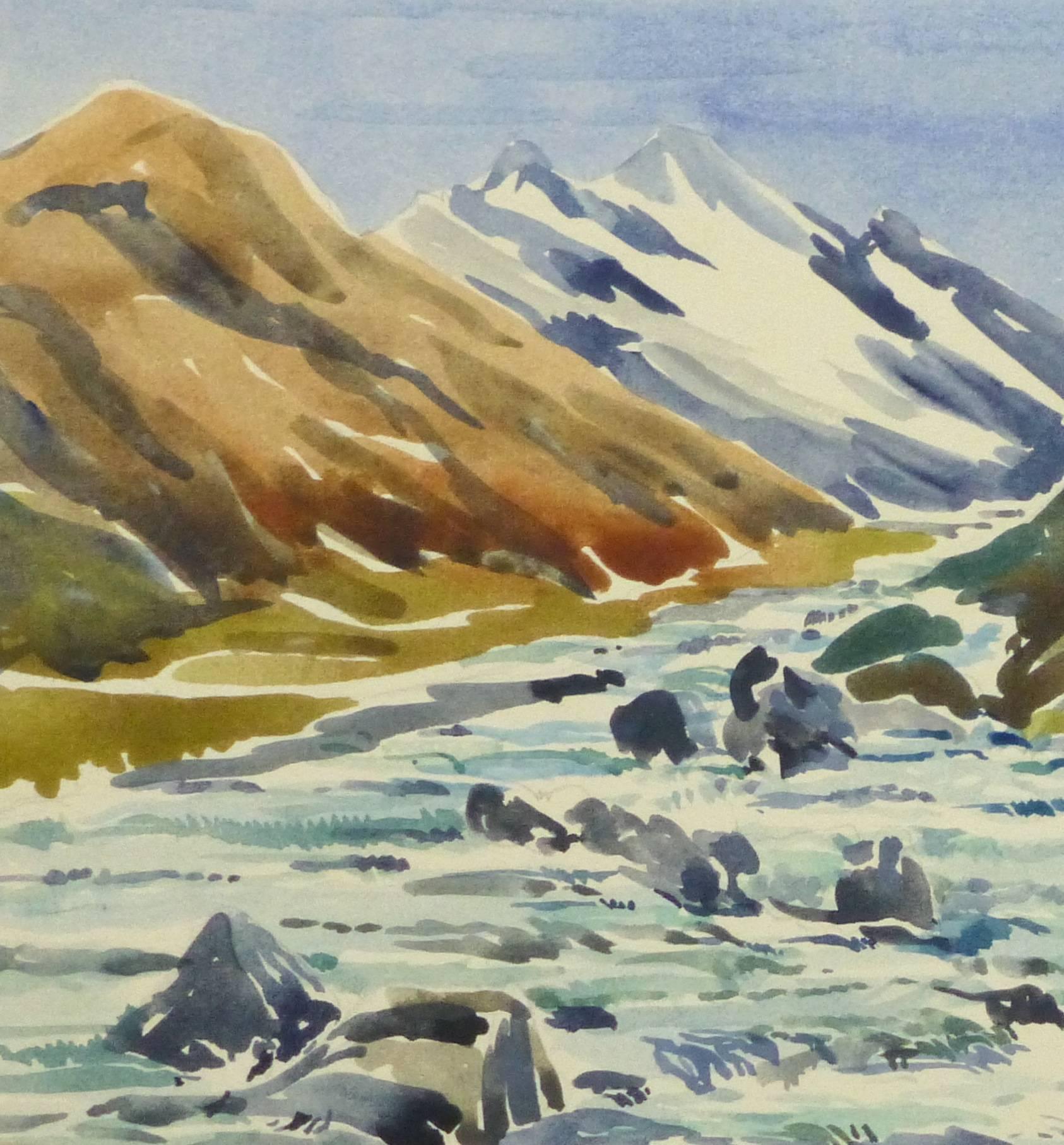 Vintage Watercolor Landscape - Center of the Peaks - Art by Unknown