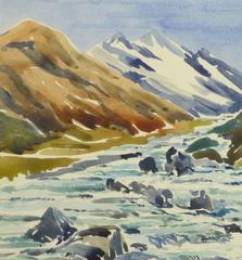 Vintage Watercolor Landscape - Center of the Peaks