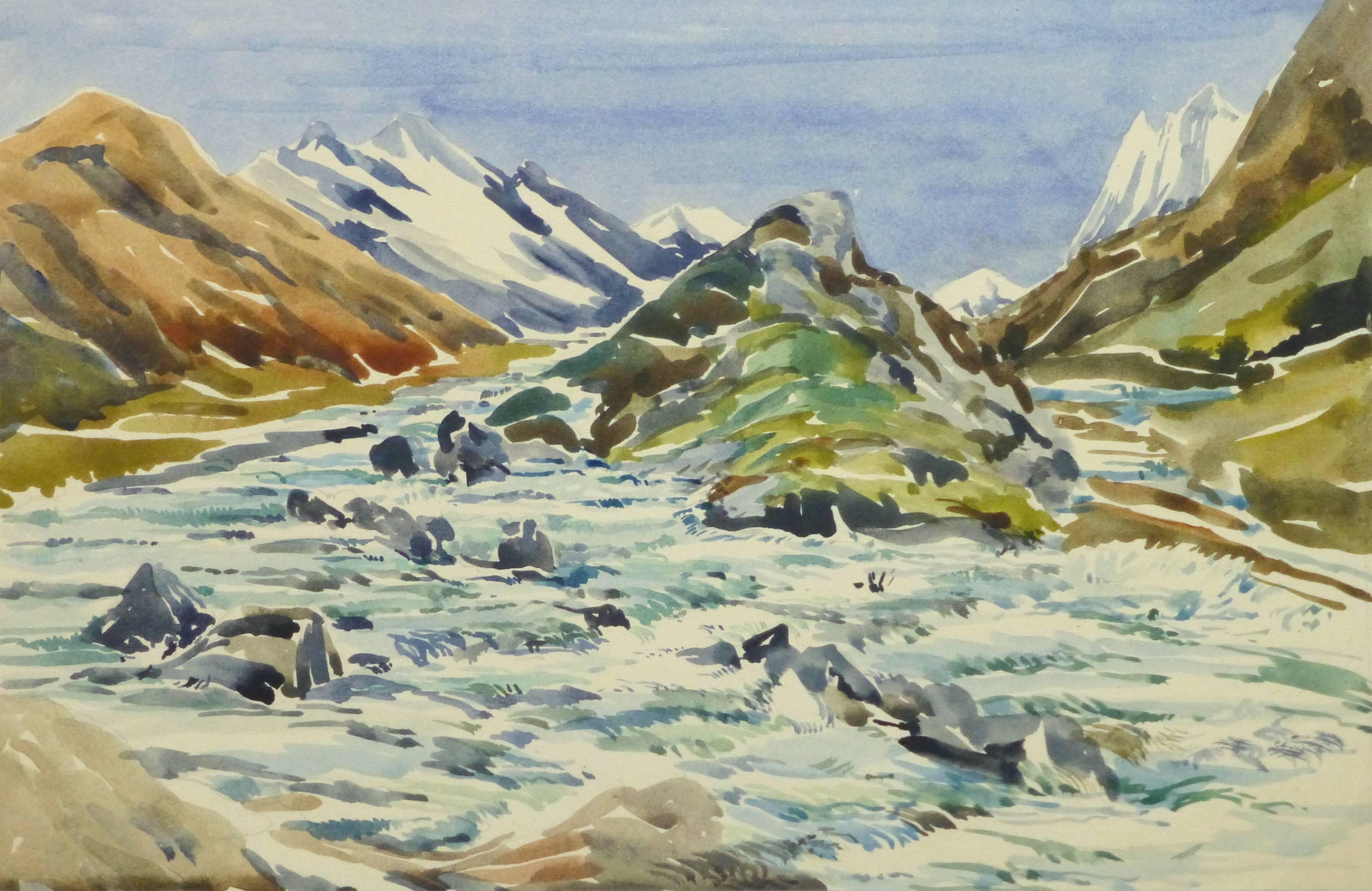 Vintage Watercolor Landscape - Center of the Peaks