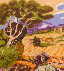 Litografia vintage di A. Stone - Vendemmia in un vigneto colorato