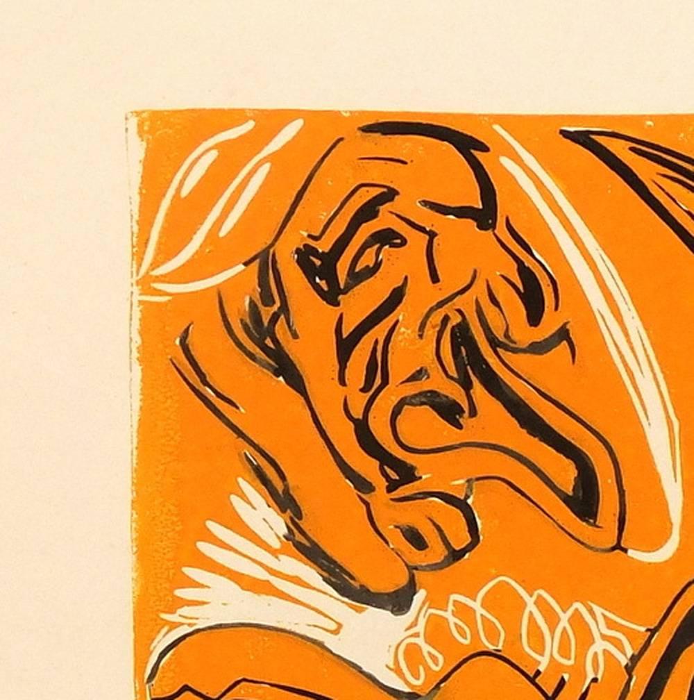 Monotipo acrílico abstracto vintage - Carnaval - Abstract Painting Naranja de Unknown