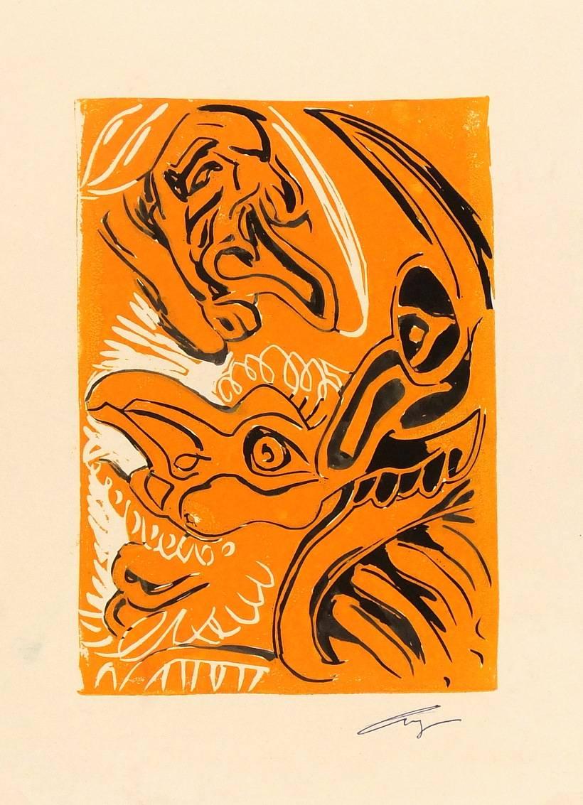 Abstract Painting de Unknown - Monotipo acrílico abstracto vintage - Carnaval