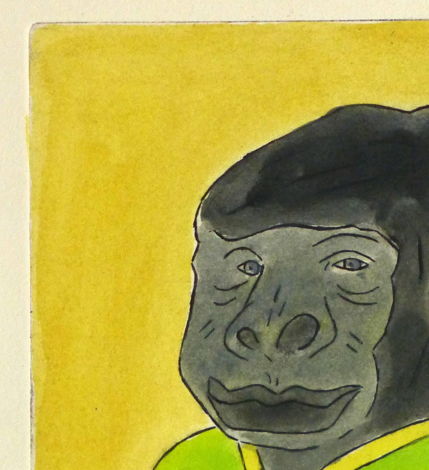 Gravure - Gorilla Guy Pastel Aquarelle et Acrylique Anthropomorphic Gorilla - Autres styles artistiques Art par Ana May