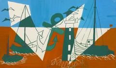 Vintage Gouache Abstract Painting - Modern Maritime