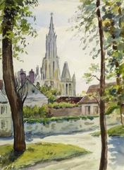 Vintage French Watercolor - City View