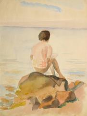 Vintage French Watercolor - Upon the Shore