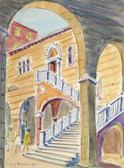 Vintage French Watercolor and Ink - The Staircase