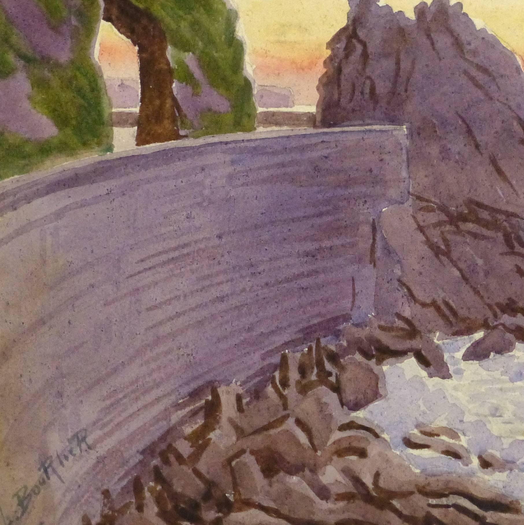 Französisches Aquarell im Vintage-Stil - Rand der Riviera – Art von Unknown