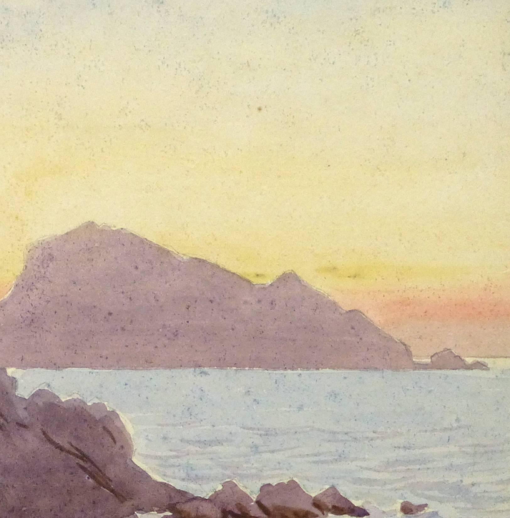 Französisches Aquarell im Vintage-Stil - Rand der Riviera (Braun), Landscape Art, von Unknown