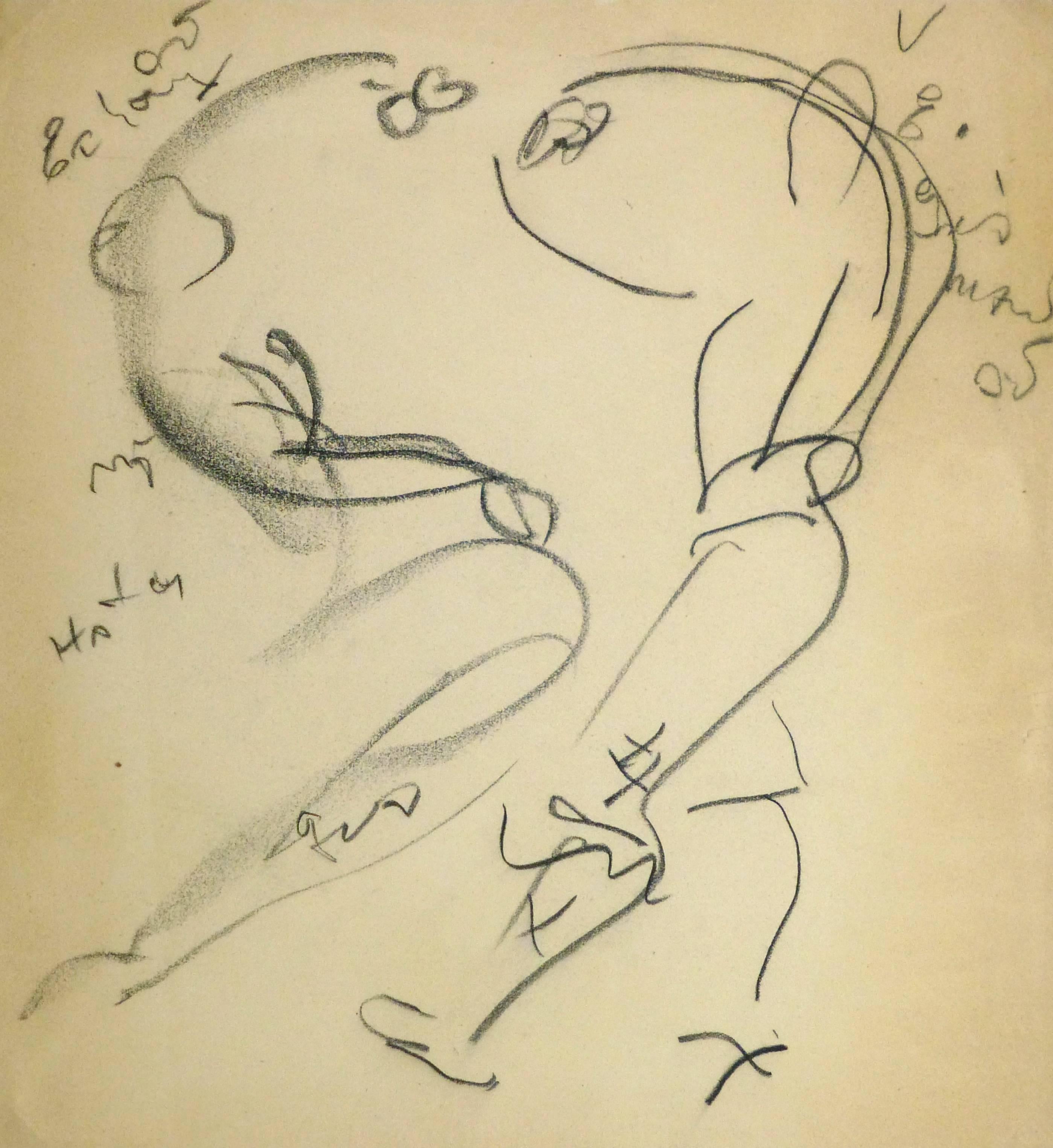 Jean Toth Abstract Drawing - Vintage French Drawing - Abstract Dancers