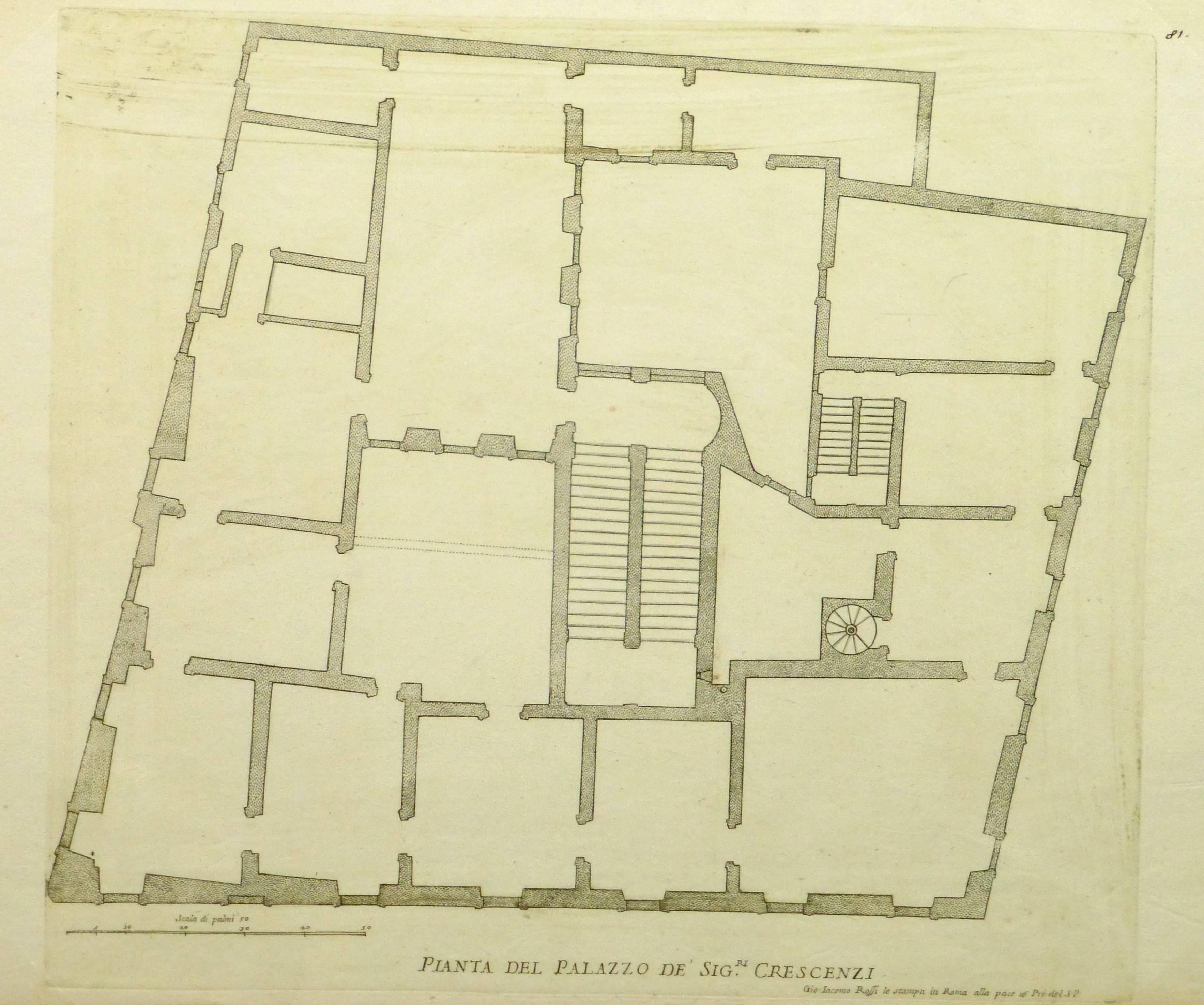 Giovanni Giacomo de' Rossi Interior Print - Antique Italian Engraving - Crescenzi Palace