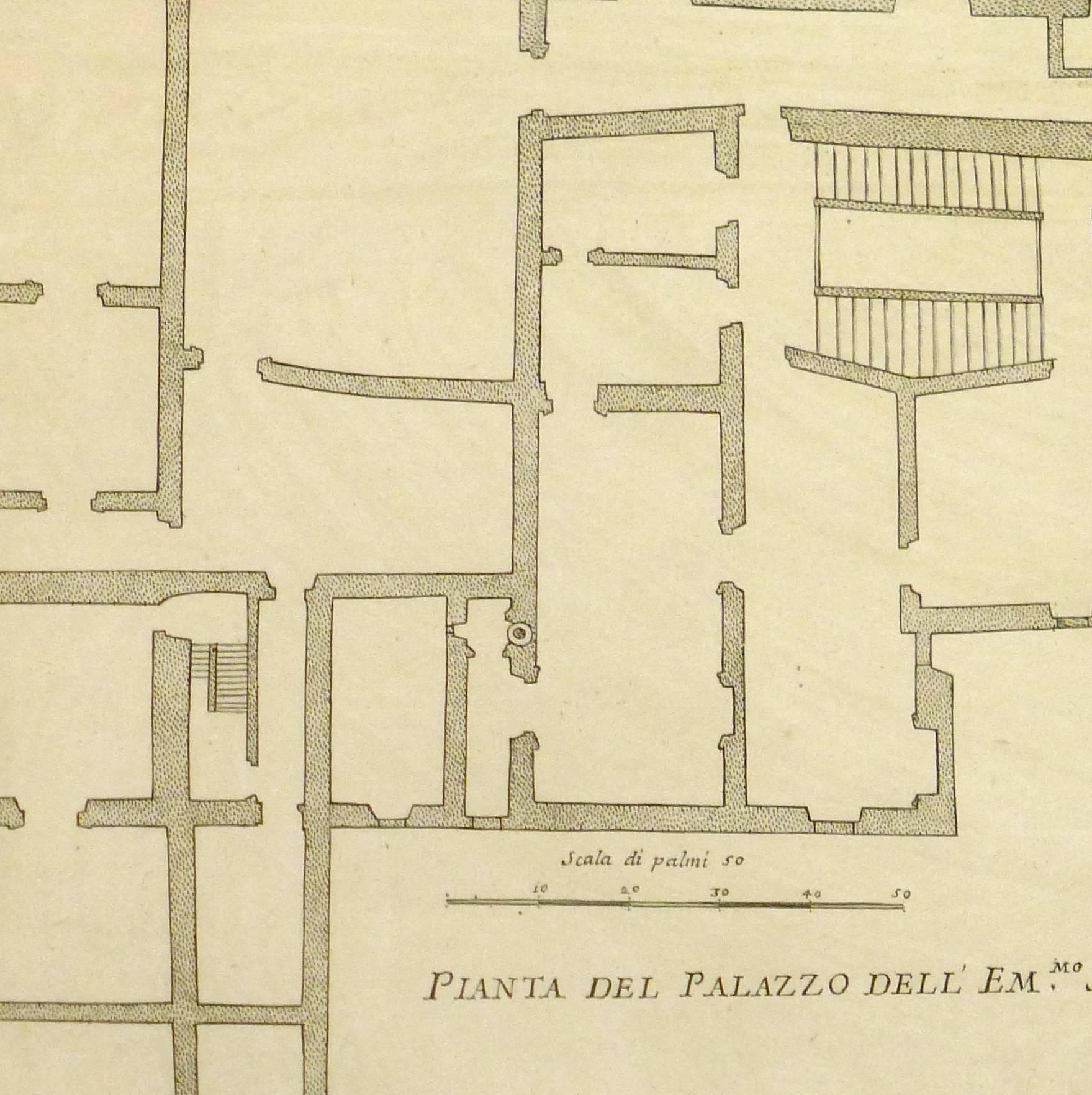 Grabado Italiano Antiguo - Palacio Cardenal Este - Interior Print Beige de Giovanni Giacomo de' Rossi