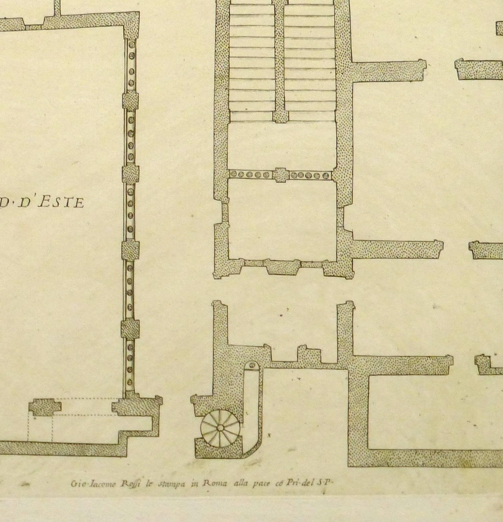 Grabado Italiano Antiguo - Palacio Cardenal Este - Print de Giovanni Giacomo de' Rossi