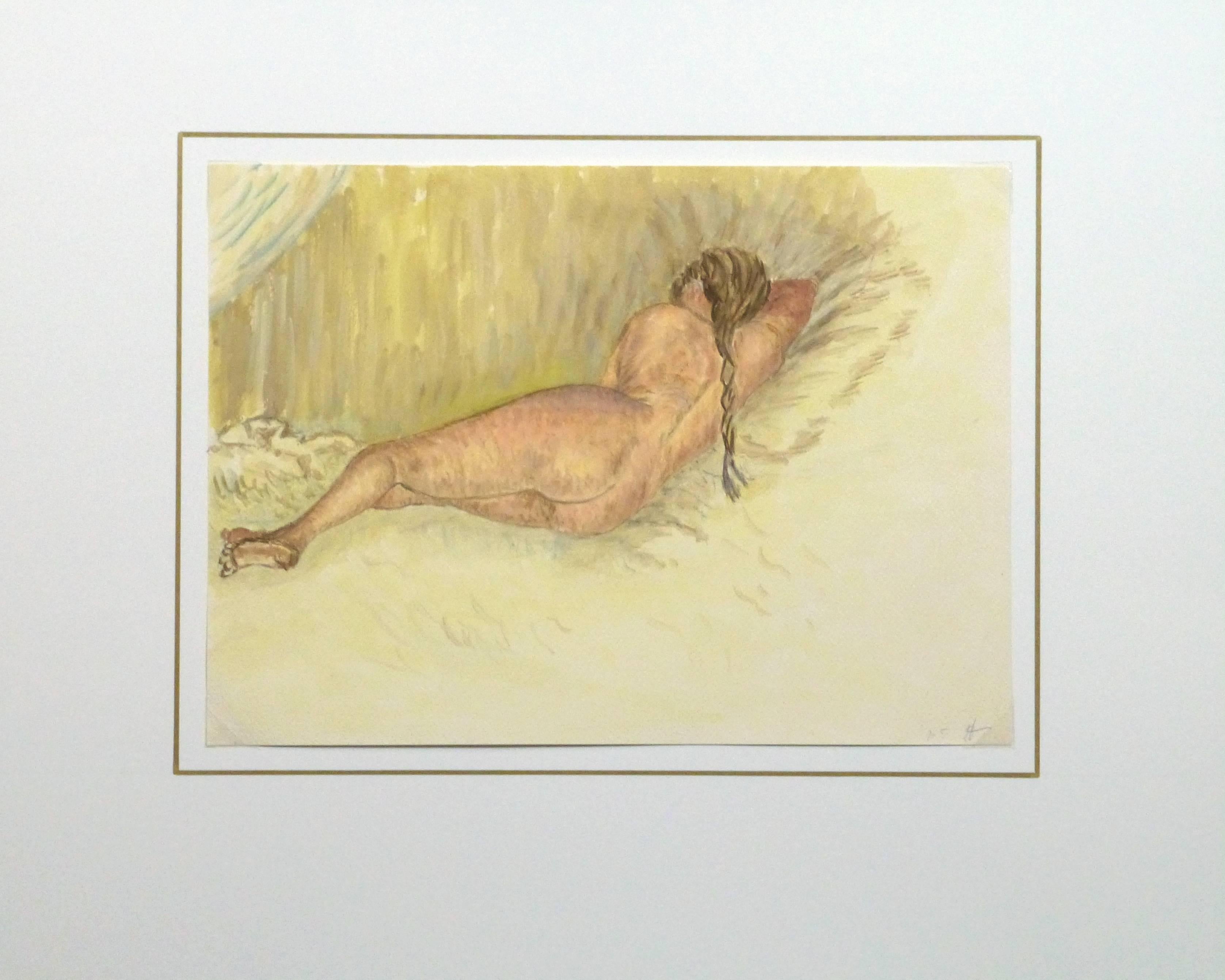 Vintage French Watercolor - Sleeping Nude 1