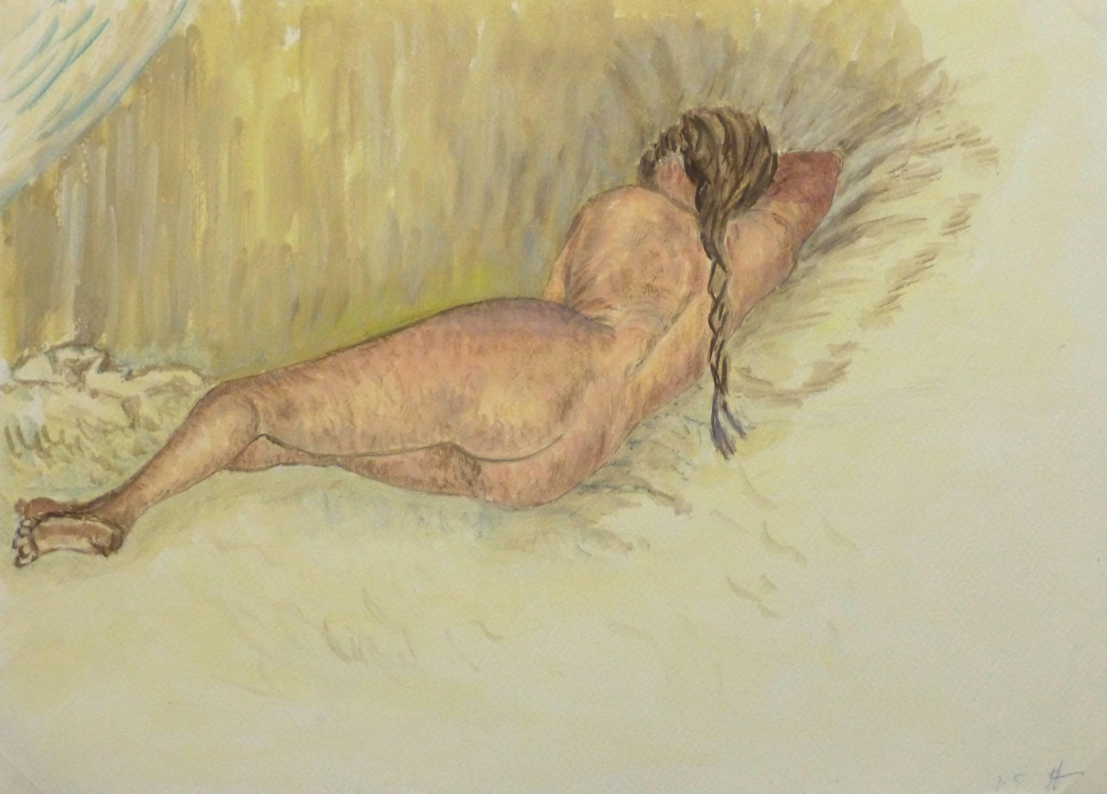 Vintage French Watercolor - Sleeping Nude - Art by Albert Guillaume