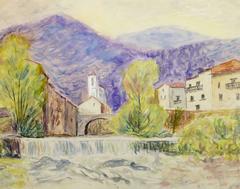 Vintage French Watercolor - Upper Provence