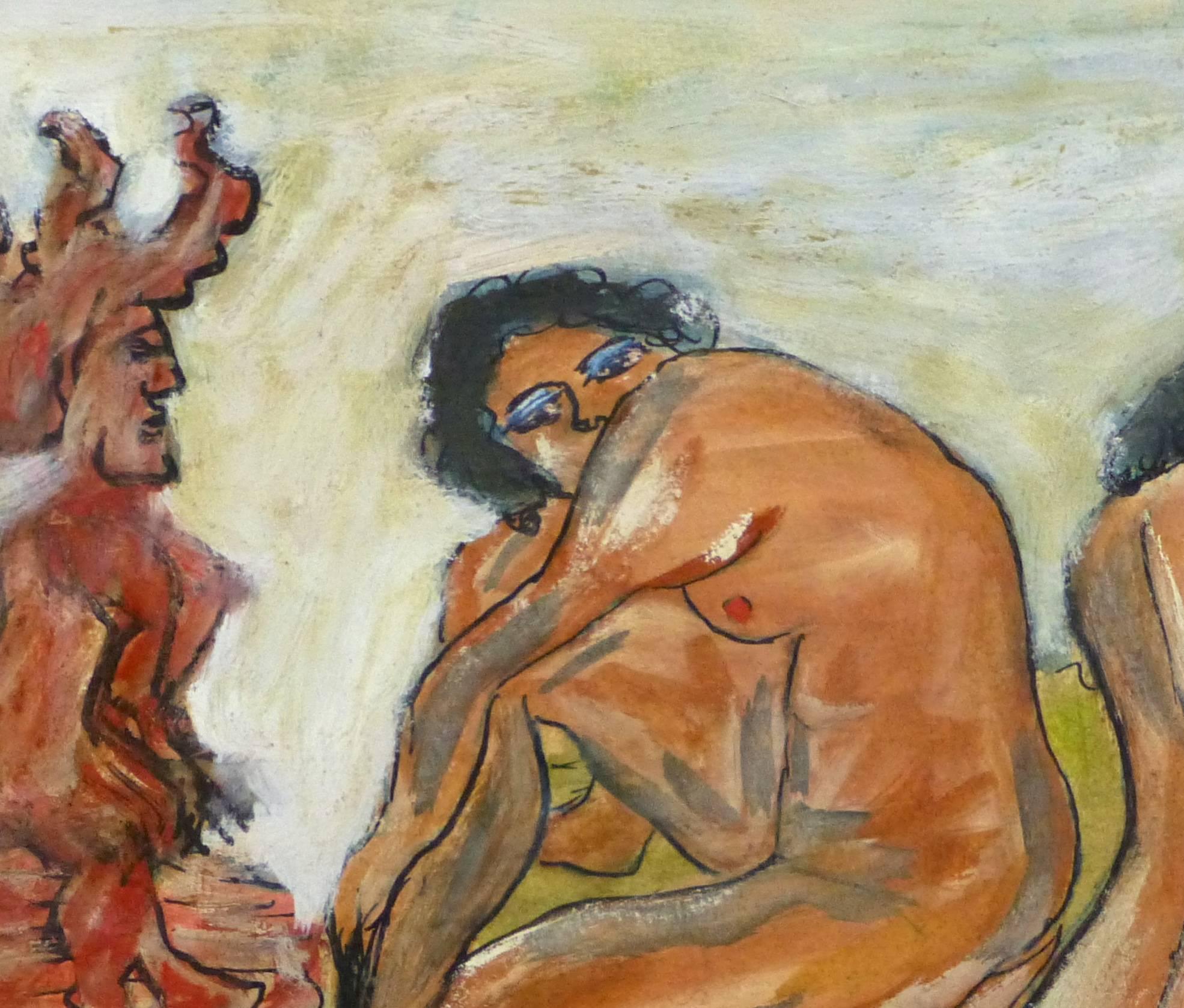 Nudo femminile astratto - L'osservatore - Nude Painting Marrone di Lilian Coket