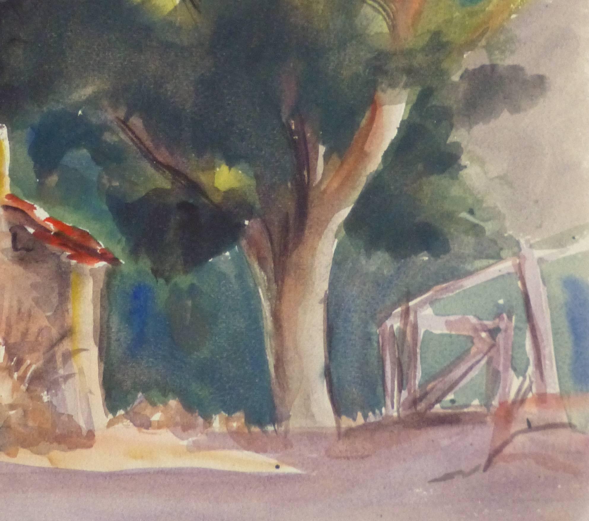 Vintage French Watercolor - Lone Arbor - Art by Unknown